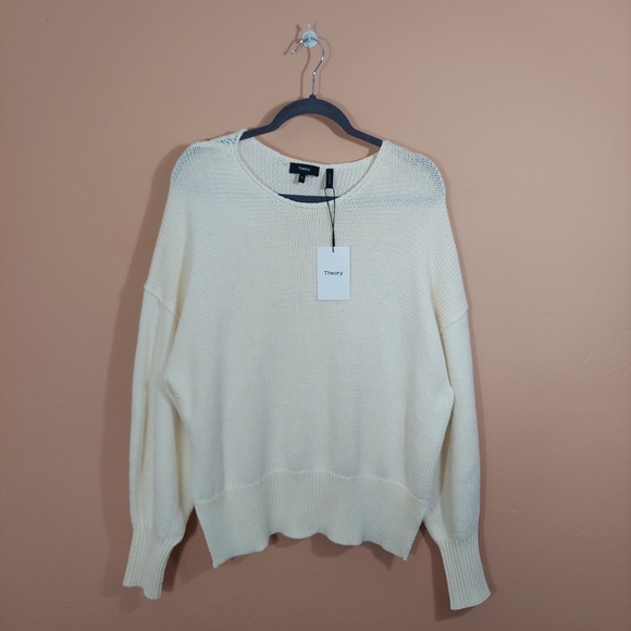 NWT Theory Chunky Knit Slit Pullover Sweater Ecru Medium - Picture 4 of 9